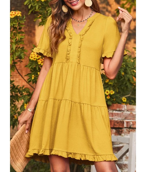 Dokotoo Womens Dresses 2025 Summer Spring V Neck Short Sleeve Casual A Line Flowy Swing Shift Dress Mini Dress
