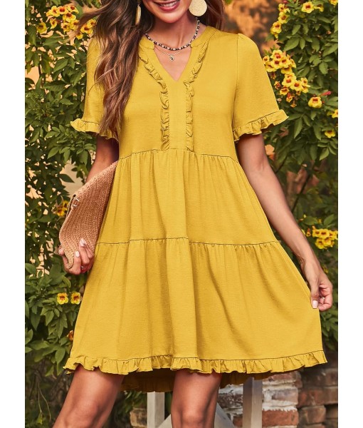 Dokotoo Womens Dresses 2025 Summer Spring V Neck Short Sleeve Casual A Line Flowy Swing Shift Dress Mini Dress
