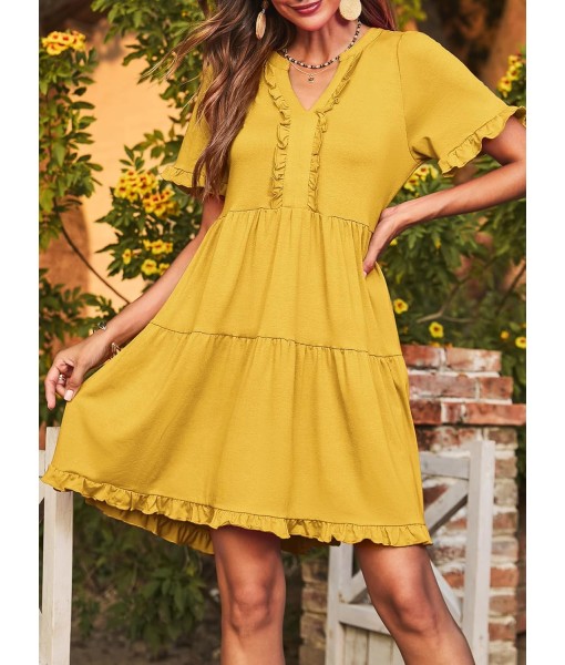 Dokotoo Womens Dresses 2025 Summer Spring V Neck Short Sleeve Casual A Line Flowy Swing Shift Dress Mini Dress