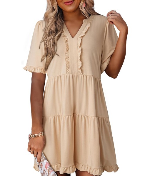 Dokotoo Womens Dresses 2025 Summer Spring V Neck Short Sleeve Casual A Line Flowy Swing Shift Dress Mini Dress