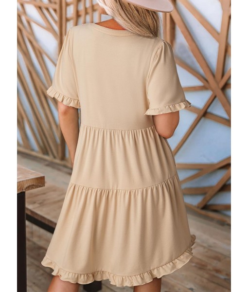 Dokotoo Womens Dresses 2025 Summer Spring V Neck Short Sleeve Casual A Line Flowy Swing Shift Dress Mini Dress