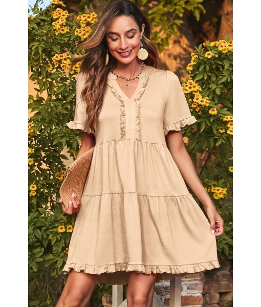 Dokotoo Womens Dresses 2025 Summer Spring V Neck Short Sleeve Casual A Line Flowy Swing Shift Dress Mini Dress
