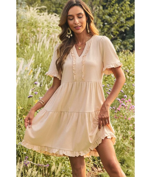 Dokotoo Womens Dresses 2025 Summer Spring V Neck Short Sleeve Casual A Line Flowy Swing Shift Dress Mini Dress