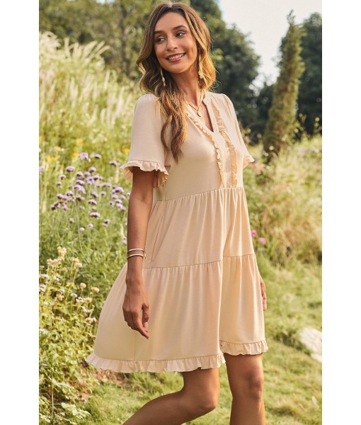 Dokotoo Womens Dresses 2025 Summer Spring V Neck Short Sleeve Casual A Line Flowy Swing Shift Dress Mini Dress