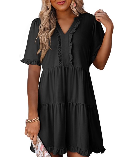 Dokotoo Womens Dresses 2025 Summer Spring V Neck Short Sleeve Casual A Line Flowy Swing Shift Dress Mini Dress