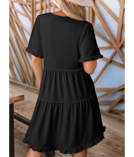 Dokotoo Womens Dresses 2025 Summer Spring V Neck Short Sleeve Casual A Line Flowy Swing Shift Dress Mini Dress