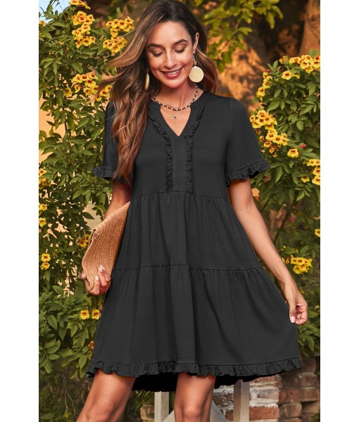 Dokotoo Womens Dresses 2025 Summer Spring V Neck Short Sleeve Casual A Line Flowy Swing Shift Dress Mini Dress
