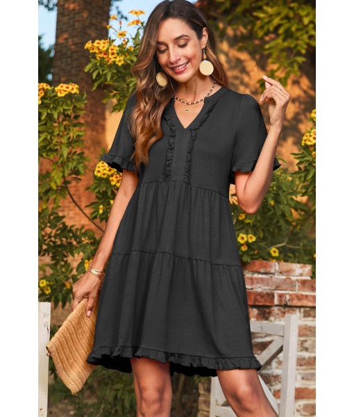 Dokotoo Womens Dresses 2025 Summer Spring V Neck Short Sleeve Casual A Line Flowy Swing Shift Dress Mini Dress