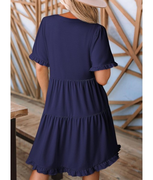 Dokotoo Womens Dresses 2025 Summer Spring V Neck Short Sleeve Casual A Line Flowy Swing Shift Dress Mini Dress