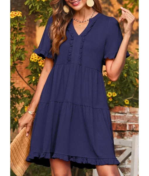 Dokotoo Womens Dresses 2025 Summer Spring V Neck Short Sleeve Casual A Line Flowy Swing Shift Dress Mini Dress