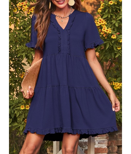 Dokotoo Womens Dresses 2025 Summer Spring V Neck Short Sleeve Casual A Line Flowy Swing Shift Dress Mini Dress