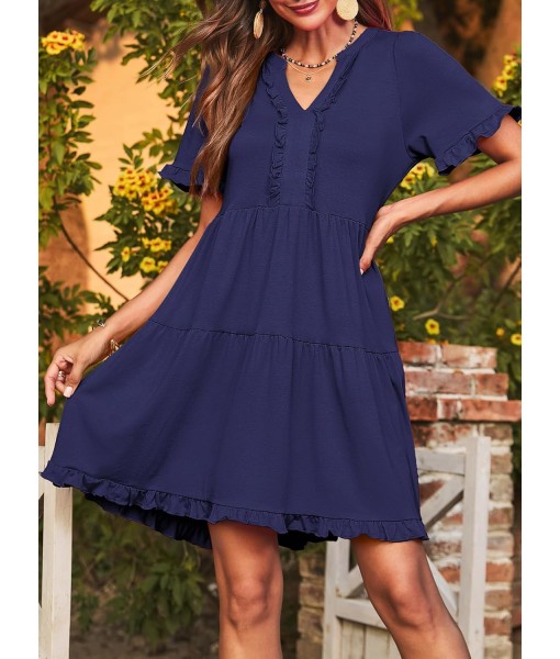 Dokotoo Womens Dresses 2025 Summer Spring V Neck Short Sleeve Casual A Line Flowy Swing Shift Dress Mini Dress