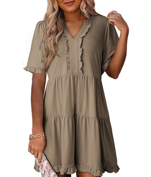 Dokotoo Womens Dresses 2025 Summer Spring V Neck Short Sleeve Casual A Line Flowy Swing Shift Dress Mini Dress