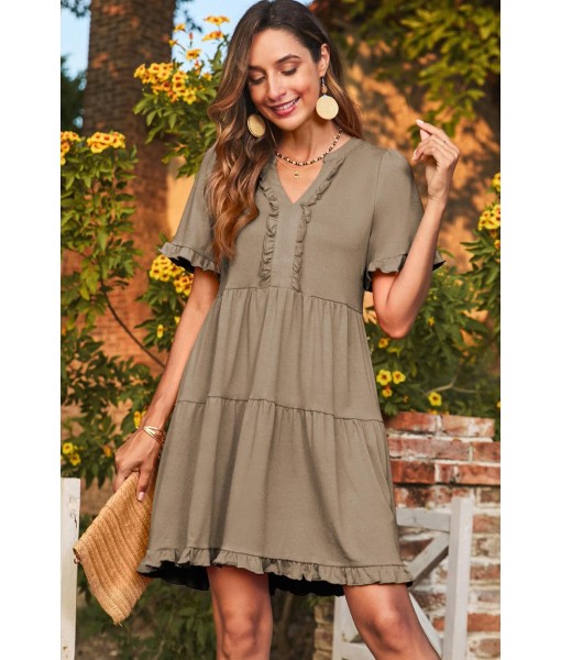 Dokotoo Womens Dresses 2025 Summer Spring V Neck Short Sleeve Casual A Line Flowy Swing Shift Dress Mini Dress