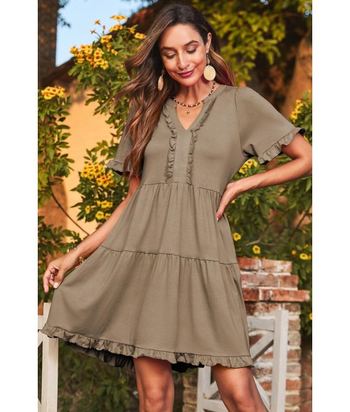 Dokotoo Womens Dresses 2025 Summer Spring V Neck Short Sleeve Casual A Line Flowy Swing Shift Dress Mini Dress