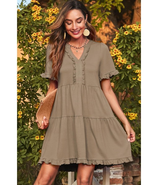 Dokotoo Womens Dresses 2025 Summer Spring V Neck Short Sleeve Casual A Line Flowy Swing Shift Dress Mini Dress