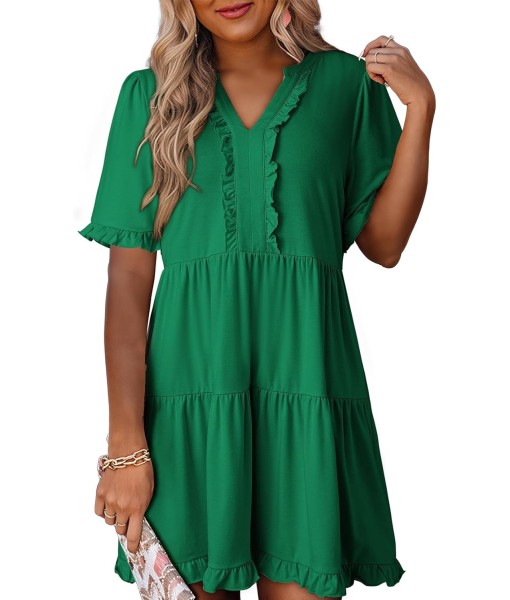 Dokotoo Womens Dresses 2025 Summer Spring V Neck Short Sleeve Casual A Line Flowy Swing Shift Dress Mini Dress