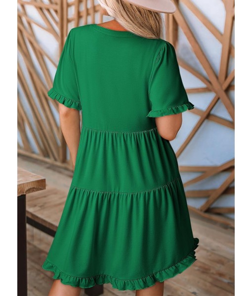 Dokotoo Womens Dresses 2025 Summer Spring V Neck Short Sleeve Casual A Line Flowy Swing Shift Dress Mini Dress