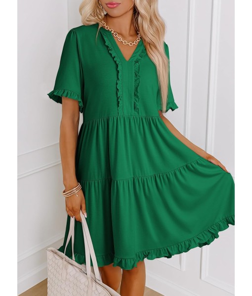 Dokotoo Womens Dresses 2025 Summer Spring V Neck Short Sleeve Casual A Line Flowy Swing Shift Dress Mini Dress