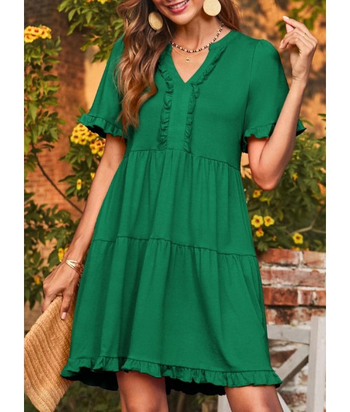 Dokotoo Womens Dresses 2025 Summer Spring V Neck Short Sleeve Casual A Line Flowy Swing Shift Dress Mini Dress