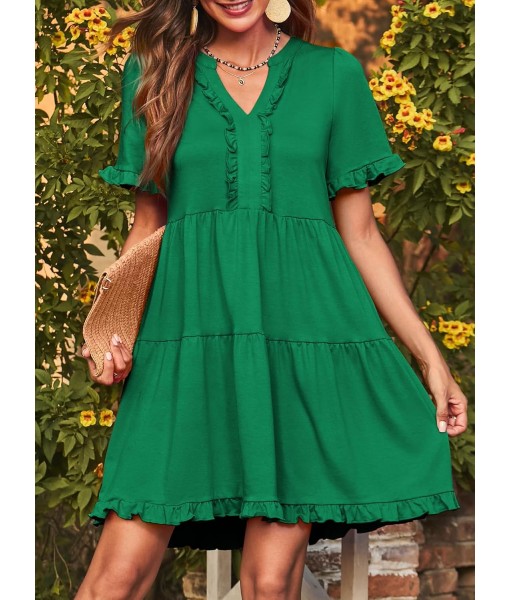 Dokotoo Womens Dresses 2025 Summer Spring V Neck Short Sleeve Casual A Line Flowy Swing Shift Dress Mini Dress