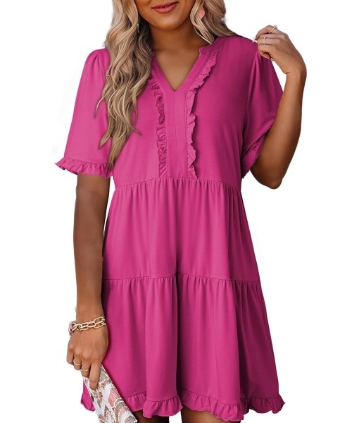 Dokotoo Womens Dresses 2025 Summer Spring V Neck Short Sleeve Casual A Line Flowy Swing Shift Dress Mini Dress