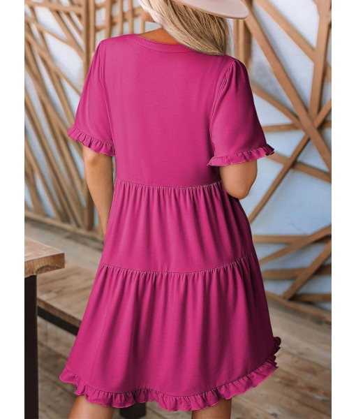 Dokotoo Womens Dresses 2025 Summer Spring V Neck Short Sleeve Casual A Line Flowy Swing Shift Dress Mini Dress