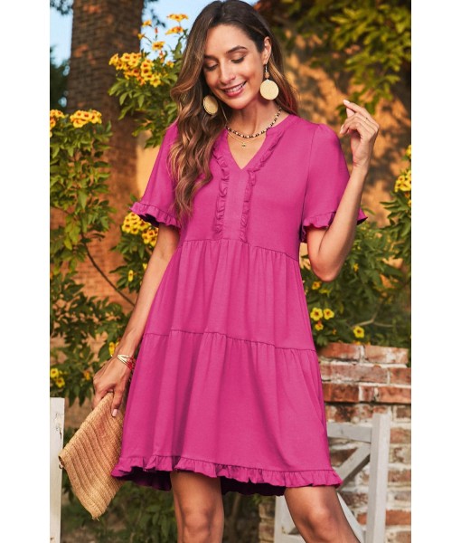 Dokotoo Womens Dresses 2025 Summer Spring V Neck Short Sleeve Casual A Line Flowy Swing Shift Dress Mini Dress