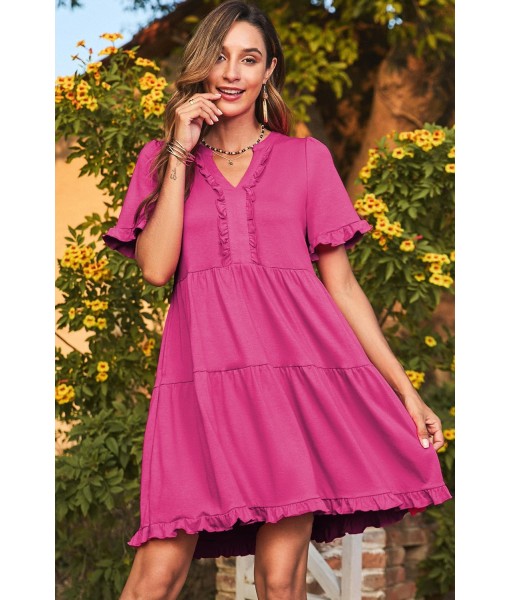 Dokotoo Womens Dresses 2025 Summer Spring V Neck Short Sleeve Casual A Line Flowy Swing Shift Dress Mini Dress
