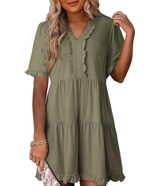 Dokotoo Womens Dresses 2025 Summer Spring V Neck Short Sleeve Casual A Line Flowy Swing Shift Dress Mini Dress