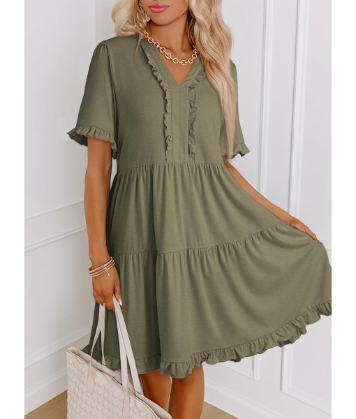 Dokotoo Womens Dresses 2025 Summer Spring V Neck Short Sleeve Casual A Line Flowy Swing Shift Dress Mini Dress