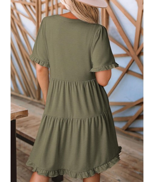 Dokotoo Womens Dresses 2025 Summer Spring V Neck Short Sleeve Casual A Line Flowy Swing Shift Dress Mini Dress