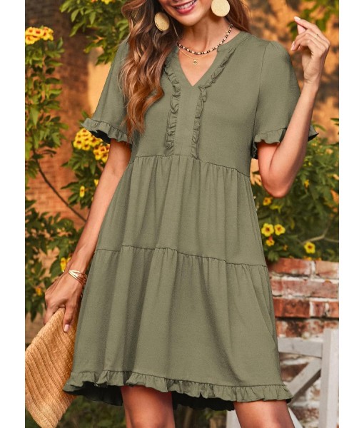 Dokotoo Womens Dresses 2025 Summer Spring V Neck Short Sleeve Casual A Line Flowy Swing Shift Dress Mini Dress