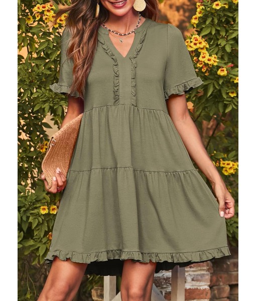 Dokotoo Womens Dresses 2025 Summer Spring V Neck Short Sleeve Casual A Line Flowy Swing Shift Dress Mini Dress