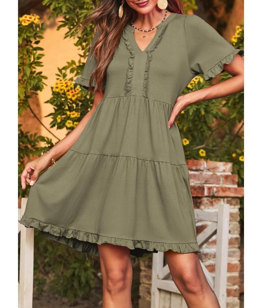 Dokotoo Womens Dresses 2025 Summer Spring V Neck Short Sleeve Casual A Line Flowy Swing Shift Dress Mini Dress
