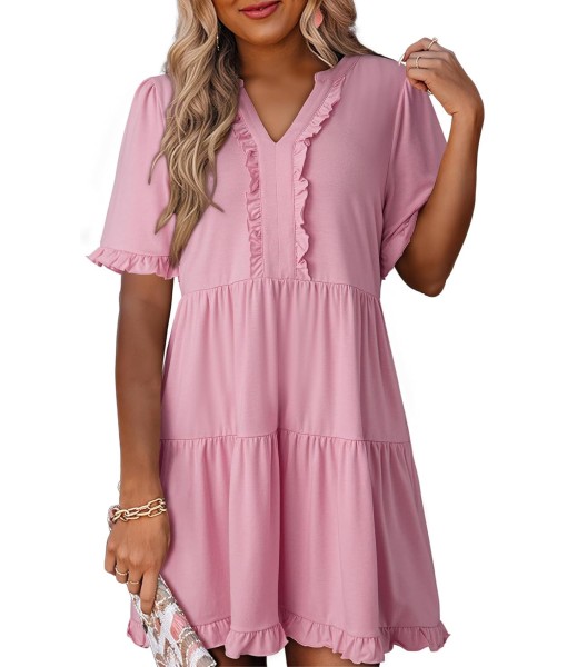 Dokotoo Womens Dresses 2025 Summer Spring V Neck Short Sleeve Casual A Line Flowy Swing Shift Dress Mini Dress