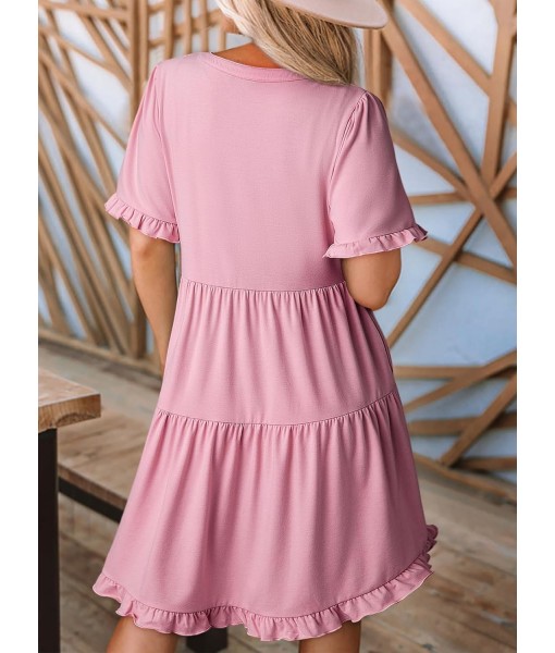 Dokotoo Womens Dresses 2025 Summer Spring V Neck Short Sleeve Casual A Line Flowy Swing Shift Dress Mini Dress