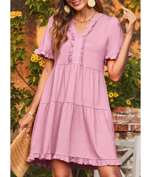 Dokotoo Womens Dresses 2025 Summer Spring V Neck Short Sleeve Casual A Line Flowy Swing Shift Dress Mini Dress