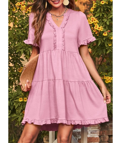 Dokotoo Womens Dresses 2025 Summer Spring V Neck Short Sleeve Casual A Line Flowy Swing Shift Dress Mini Dress