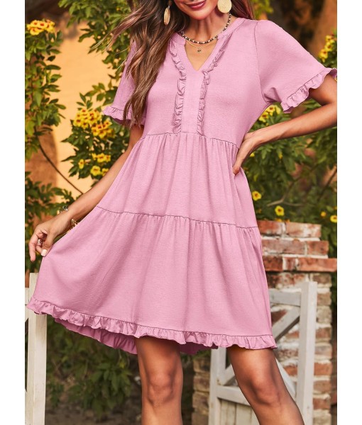 Dokotoo Womens Dresses 2025 Summer Spring V Neck Short Sleeve Casual A Line Flowy Swing Shift Dress Mini Dress