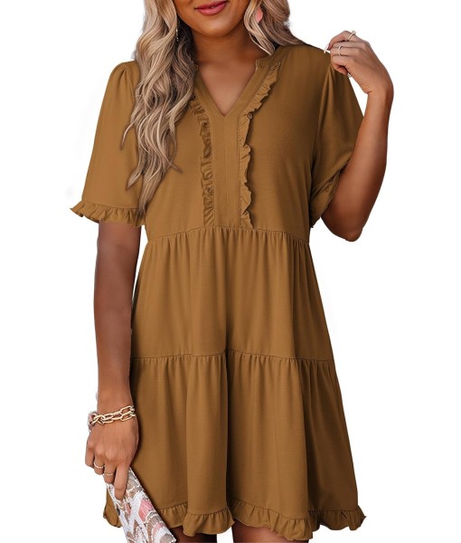 Dokotoo Womens Dresses 2025 Summer Spring V Neck Short Sleeve Casual A Line Flowy Swing Shift Dress Mini Dress