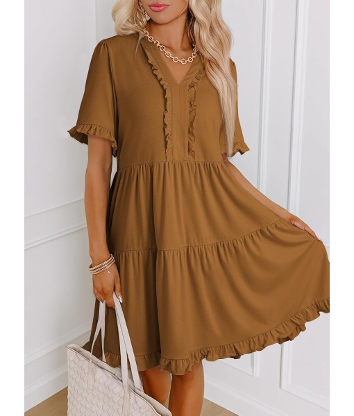 Dokotoo Womens Dresses 2025 Summer Spring V Neck Short Sleeve Casual A Line Flowy Swing Shift Dress Mini Dress