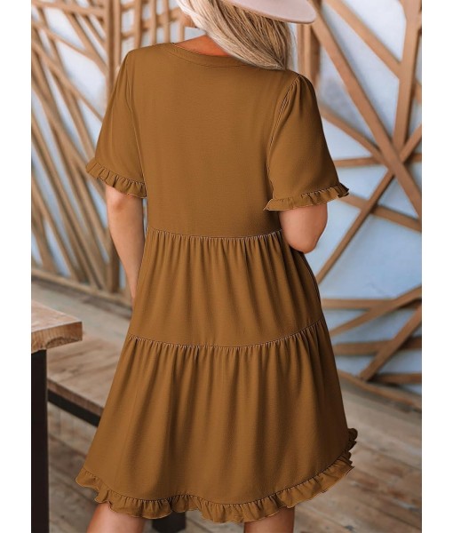 Dokotoo Womens Dresses 2025 Summer Spring V Neck Short Sleeve Casual A Line Flowy Swing Shift Dress Mini Dress