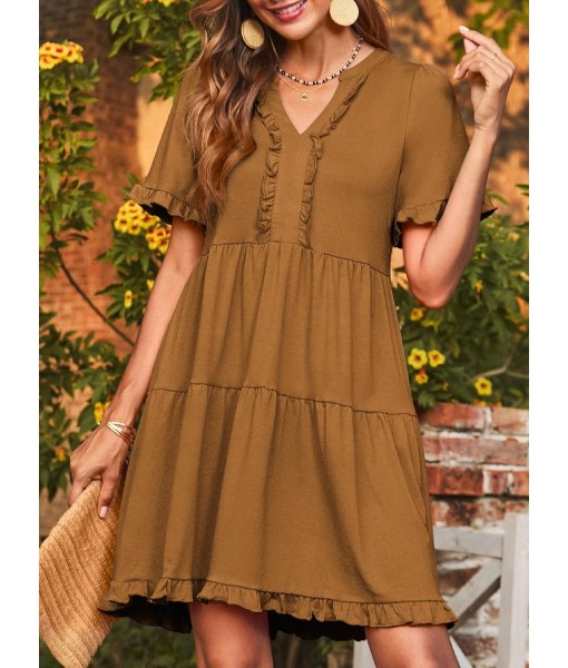 Dokotoo Womens Dresses 2025 Summer Spring V Neck Short Sleeve Casual A Line Flowy Swing Shift Dress Mini Dress