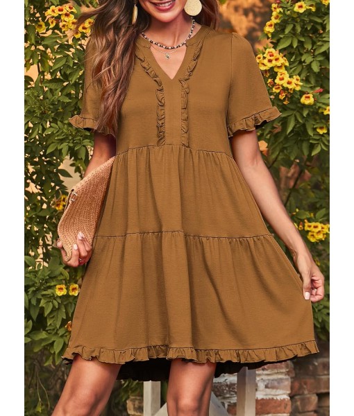 Dokotoo Womens Dresses 2025 Summer Spring V Neck Short Sleeve Casual A Line Flowy Swing Shift Dress Mini Dress