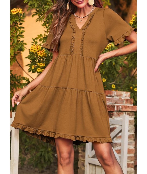Dokotoo Womens Dresses 2025 Summer Spring V Neck Short Sleeve Casual A Line Flowy Swing Shift Dress Mini Dress