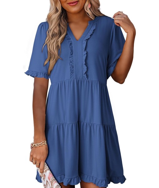 Dokotoo Womens Dresses 2025 Summer Spring V Neck Short Sleeve Casual A Line Flowy Swing Shift Dress Mini Dress