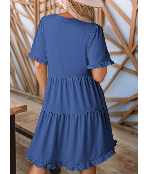 Dokotoo Womens Dresses 2025 Summer Spring V Neck Short Sleeve Casual A Line Flowy Swing Shift Dress Mini Dress