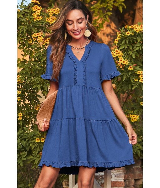 Dokotoo Womens Dresses 2025 Summer Spring V Neck Short Sleeve Casual A Line Flowy Swing Shift Dress Mini Dress