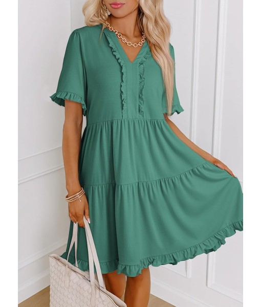 Dokotoo Womens Dresses 2025 Summer Spring V Neck Short Sleeve Casual A Line Flowy Swing Shift Dress Mini Dress